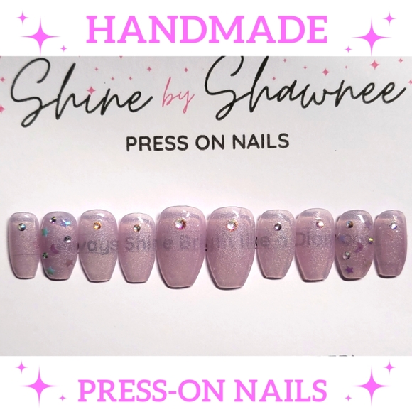 Handmade Luxury Press-On Nails | Sturdy & Reusable | STARS & MOONS - Picture 1 of 8